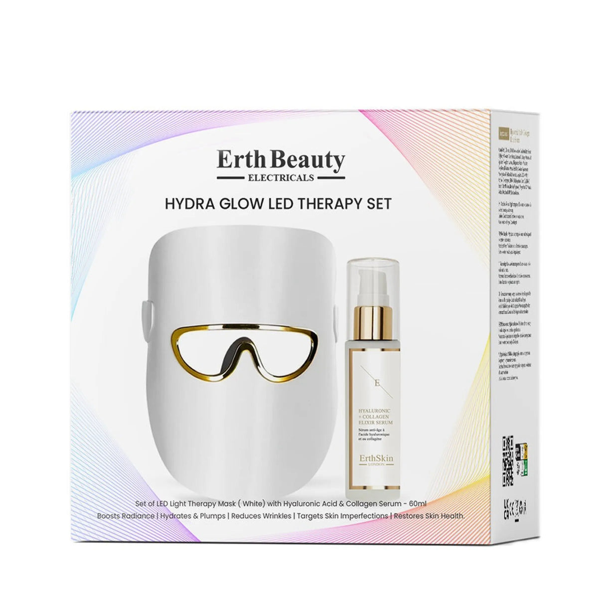 Coffret de thérapie LED HYDRA GLOW masque de thérapie par lumière LED blanc + sérum HA - Erth SKIN