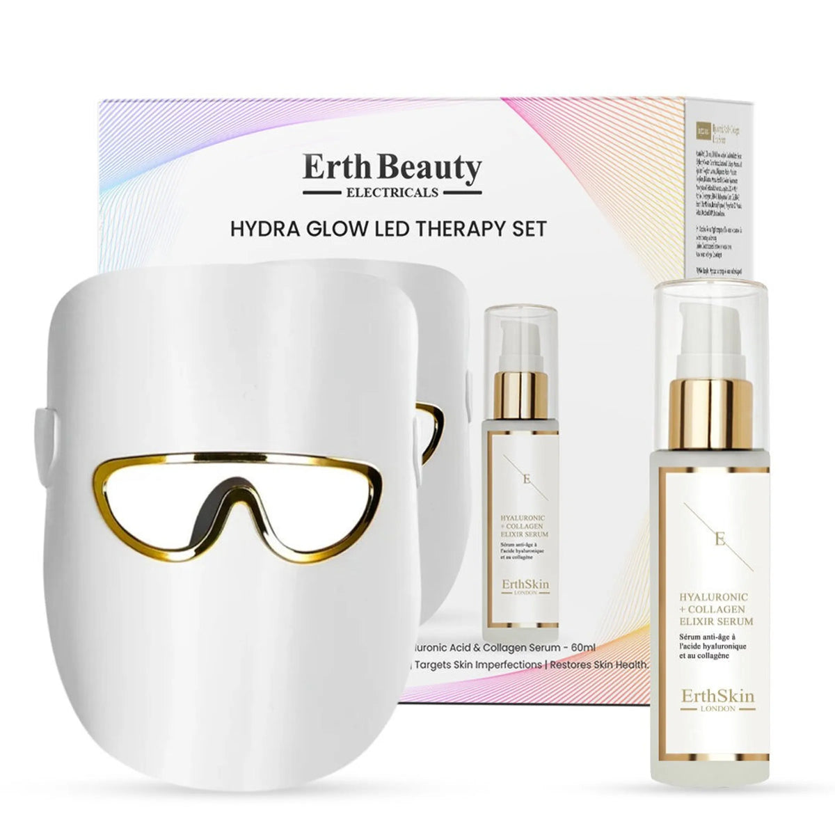 Coffret de thérapie LED HYDRA GLOW masque de thérapie par lumière LED blanc + sérum HA - Erth SKIN